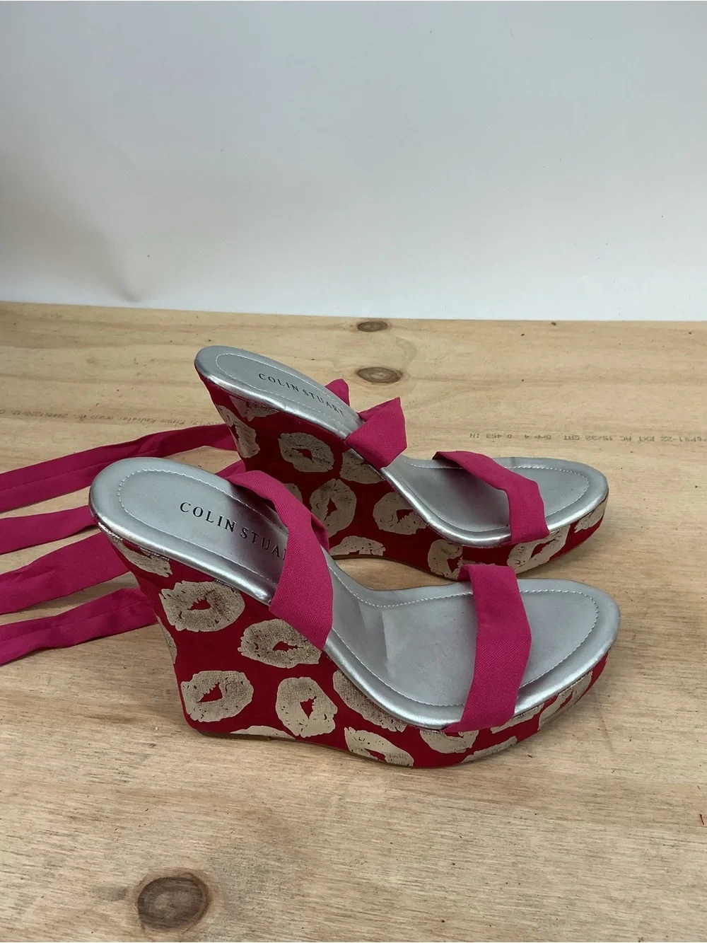 Colin Stuart Fuchsia Kiss Printed Wedge Lace Up Sandals Size 7.5